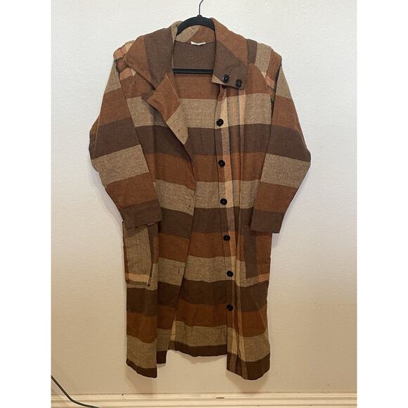 60s 70s‎ vintage brown wool flannel Lightweight coat Jacket Duster USA folklore - Picture 3 of 16
